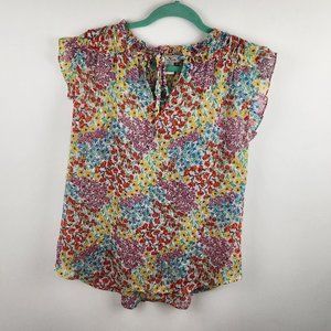 Rachel Zoe Sheer Ditsy Floral Sleeveless Blouse Top sz M